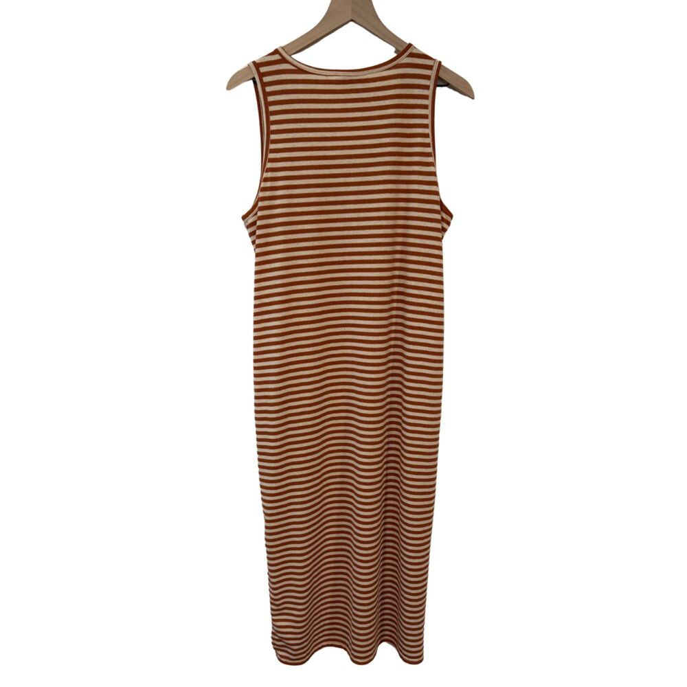 Toad & Co Piru Orange Cream Striped Henley Midi Tank Dress Size XL Pockets - Picture 2 of 5